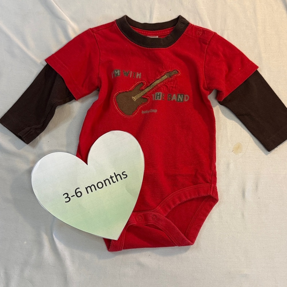 GAP - 3-6M Red Baby Bodysuit with Guitar Design